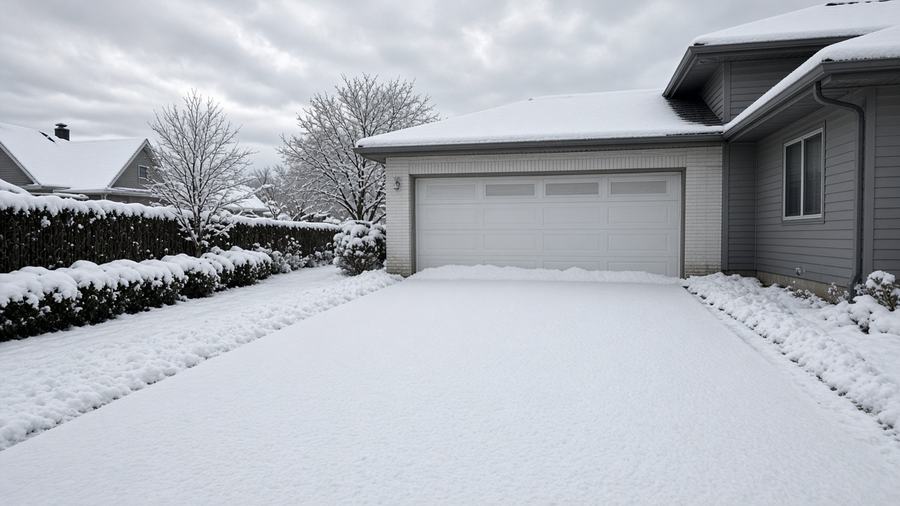 Snow-covered driveway before clearing